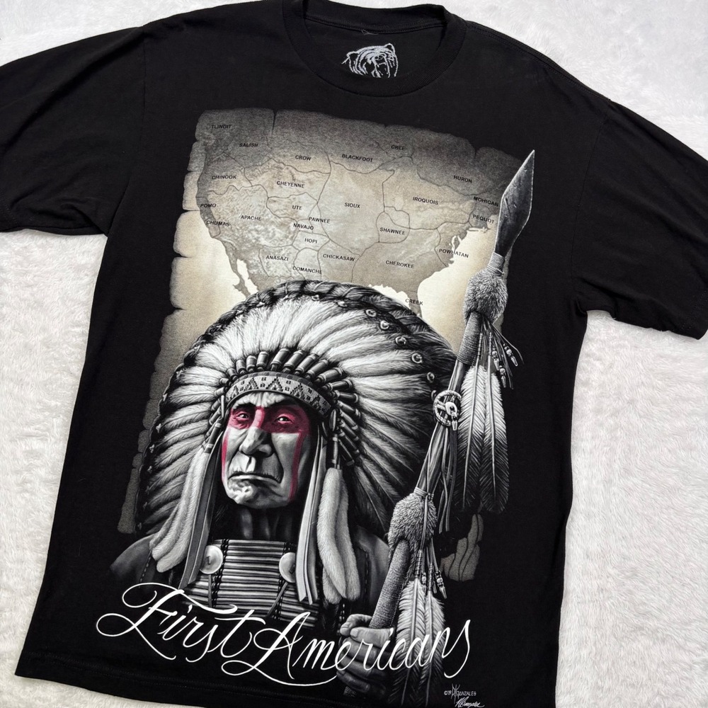 First Americans T-Shirt Men L Black Native Chief Tribal Bear D Gonzales Chicano